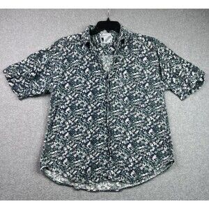 Vintage Goouch Mens Shirt Medium Blue Floral Short Sleeve Button Up Retro 90's